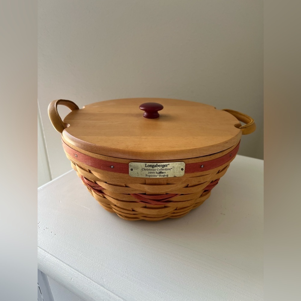 Longaberger Christmas Popcorn Basket w/ Lid Signed | 1999